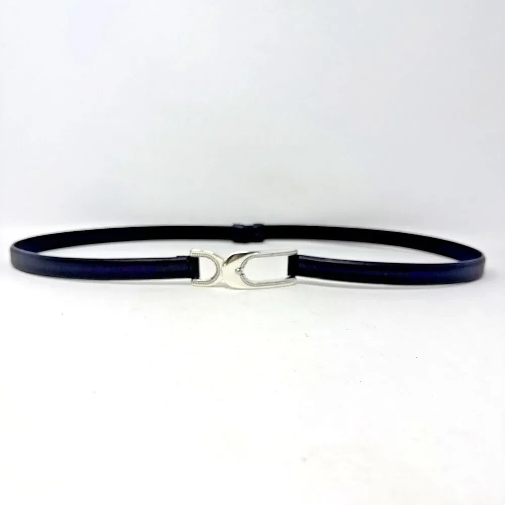CHICO'S Leather & Silver Hook Buckle Belt Womens M/L Black Adjustable Statement